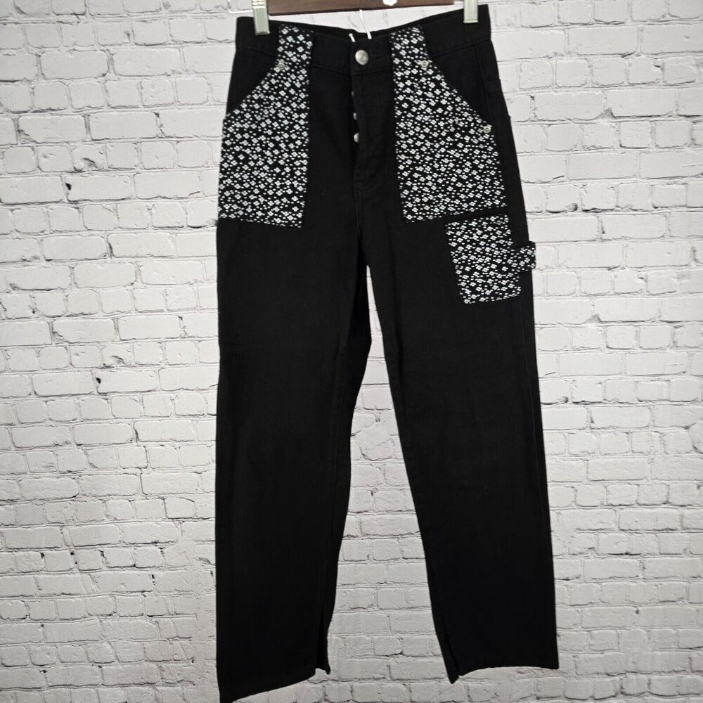 BDG Urban Outfitters Black Floral Print Pocketed Slit Ankle Jeans Size 24
